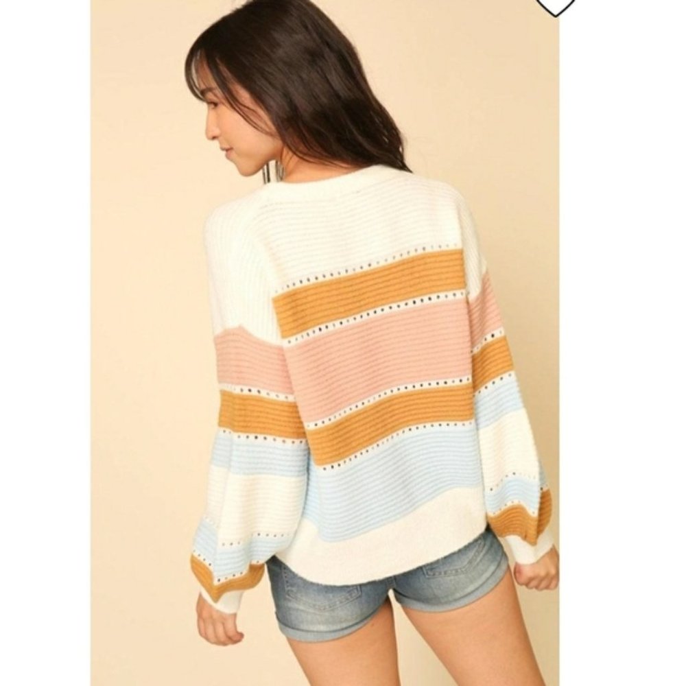 NWT Lumiere Multi-Stripe Balloon Sleeve Sweater. - Picture 5 of 10